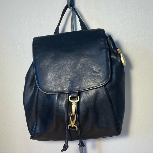 Saks Fifth Avenue Genuine Black Leather Backpac - Picture 1 of 13